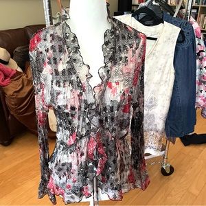 Vintage Sheer long sleeve  flirty  Blouse